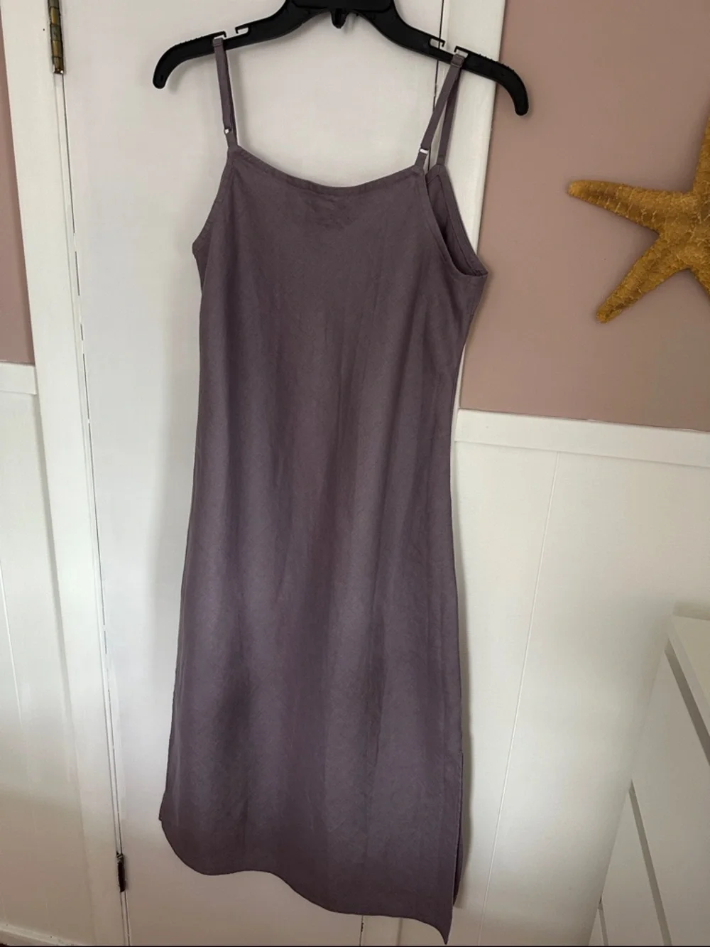 Garnet Hill Linen Lavender-Mauve Slip Midi Dress, purple linen summer dress - Picture 8 of 14